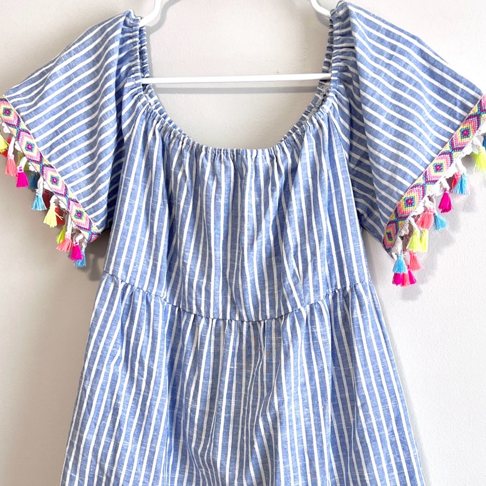 Entro Boutique Striped Off-Shoulder Tassel Top - Picture 2 of 4